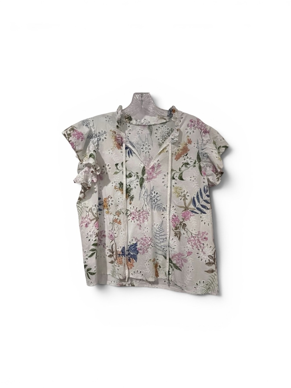 Floral Eyelet Ruffle Sleeve Blouse Pastel Multi - Cottage Core